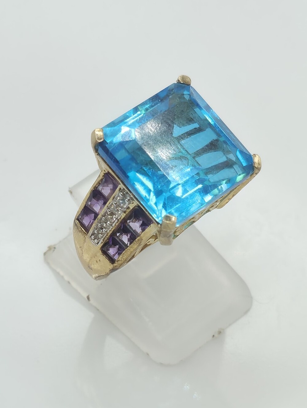 NWT Spectacular Caribbean Quartz Amethyst And Topaz Ring